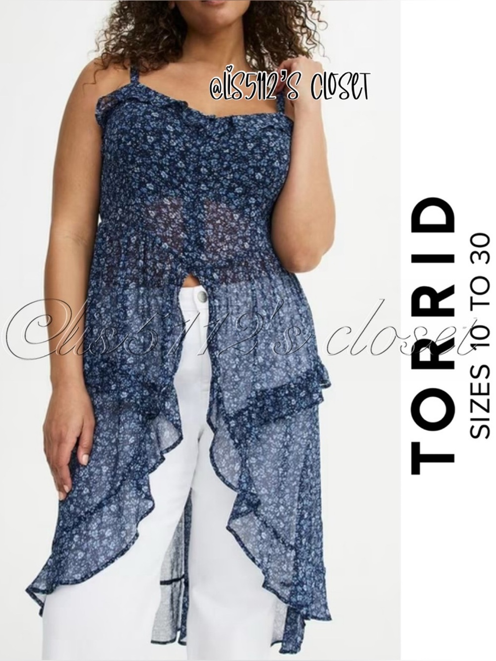 Torrid Ditsy Blue Floral Button Front Chiffon Tunic Duster Top 3X 22 24